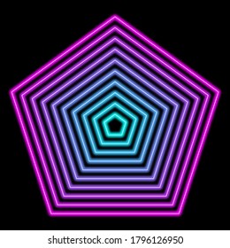 Pentagon Neon Glow Trendy Geometric Shape Concept Illustration Concept Black Background 