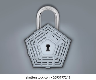 Pentagon Padlock Security Defense Concept Illustration