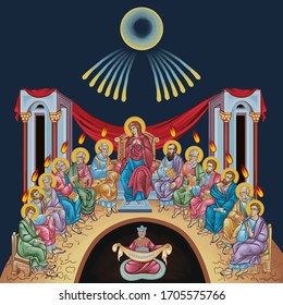 Pentecost. White Sunday. The descent of the Holy Spirit upon the Apostles