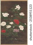 Peonies from the late 1200s (China, Yuan dynasty). Vintage flower floral peonies illustration. Vintage Chinese peonies flower floral art drawing illustration, old painting art print of peonies flower.