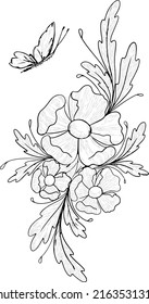 Peony bouquet graphic illustration line art  sketch for tattoo