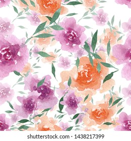 Peony floral botanical flowers. Wild spring leaf wildflower. Watercolor illustration set. Watercolour drawing fashion aquarelle. Seamless background pattern. Fabric wallpaper print texture.