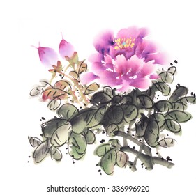 Watercolor Flower Branch Arrangement Isolated On Stock Illustration ...