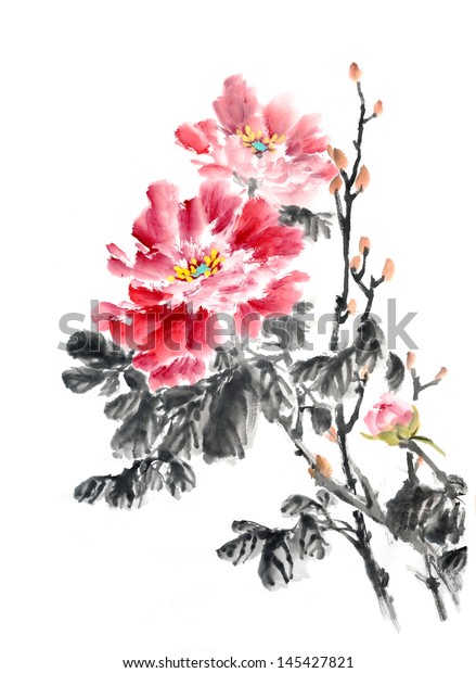 Peony Flowertraditional Chinese Ink Wash Painting Stock Illustration ...