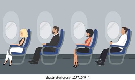 People Aircraft Cabin Airline Passengers Sitting Stock Illustration ...