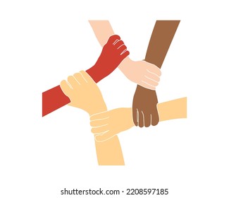 People Of All Races Holding Hands Together To Unite Community