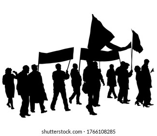 People Banner Flags Isolated Silhouettes People Stock Illustration ...