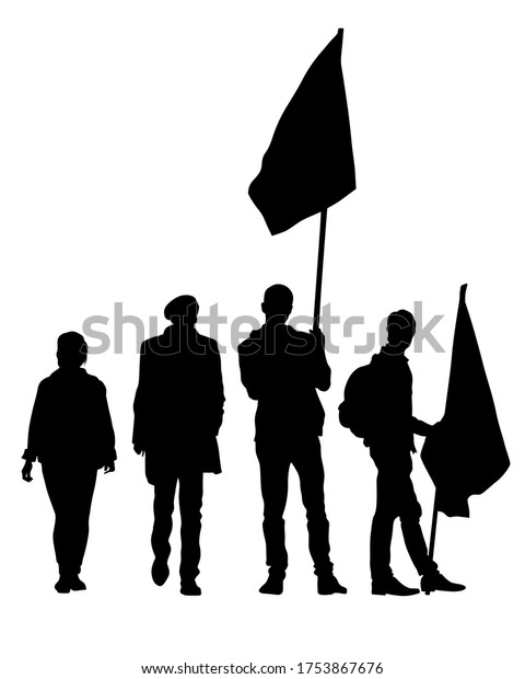 People Banner Flags Isolated Silhouettes People Stock Illustration ...