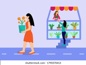 People are buying plants from the gardening store. - Powered by Shutterstock