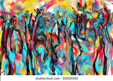 People Cheering Abstract Painting