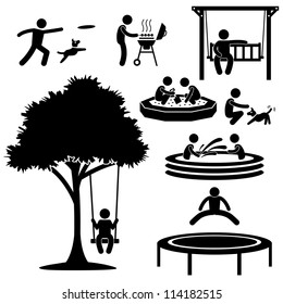 People Children Home Garden Park Playground Backyard Leisure Recreation Activity Stick Figure Pictogram Icon