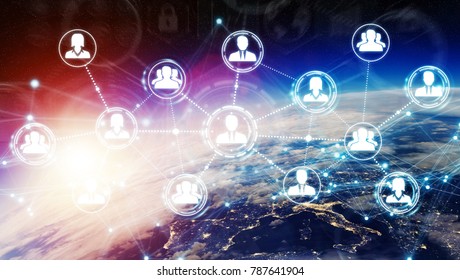 People Connected To Each Other With Social Network Over The Globe 3D Rendering Elements Of This Image Furnished By NASA