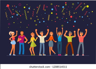 People dancing in flat design. Young happy men and women move to the music. Rastered copy - Powered by Shutterstock