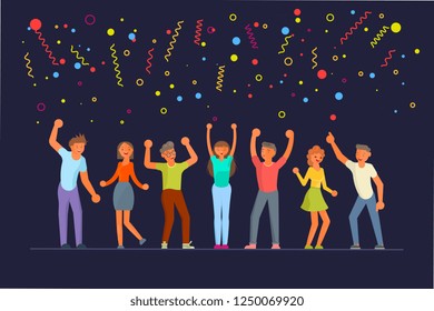 People dancing in flat design. Young happy men and women move to the music. Rastered copy - Powered by Shutterstock