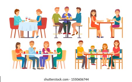 People Eating And Drinking Together Isolated Set Raster. Company With Beer Pints, Alcoholic Beverage. Family With Meat And Food, Cheeseburger And Coke