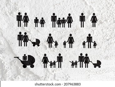 People Family Pictogram on Cement wall texture background design - Shutterstock ID 207963883