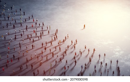 People follow a leader. Community of followers. 3D illustration
