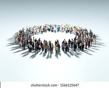 People Gather At The Center Of The Circle.
Enthusiastic People.
Organization.
3d Rendering 3d Illustration.