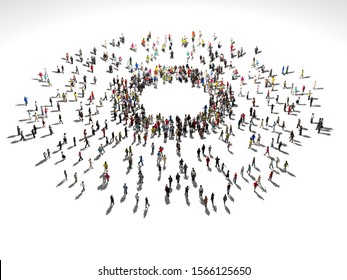 People Gather At The Center Of The Circle.
Enthusiastic People.
Organization.
3d Rendering 3d Illustration.