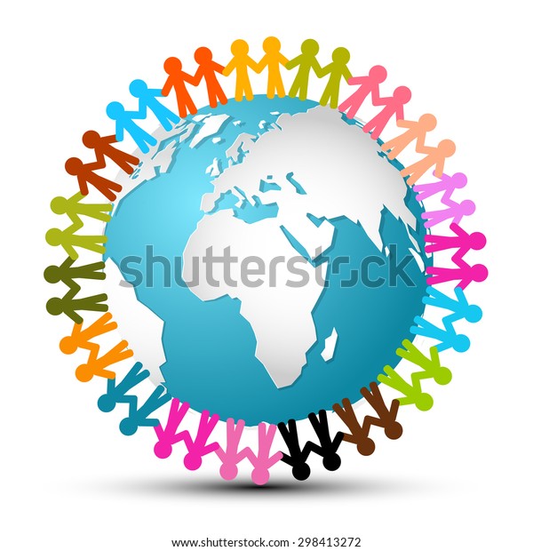 People Holding Hands Around Globe Earth Stock Illustration 298413272