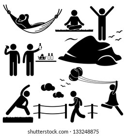 People Man Woman Healthy Living Relaxing Wellness Lifestyle Stick Figure Pictogram Icon