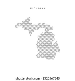 People Map Of Michigan, US State. Stylized Silhouette, People Crowd In The Shape Of A Map Of Michigan. Michigan Population. Illustration Isolated On White Background.