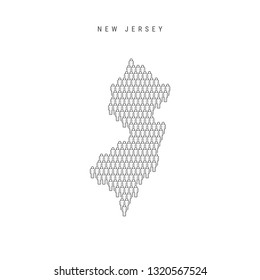 People Map Of New Jersey, US State. Stylized Silhouette, People Crowd In The Shape Of A Map Of New Jersey. New Jersey Population. Illustration Isolated On White Background.