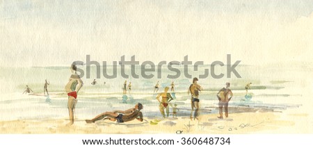 People on the beach watercolor