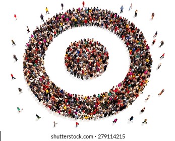 People on target with there goals and carrier choices concept. Large group of people in the shape of a target symbol.