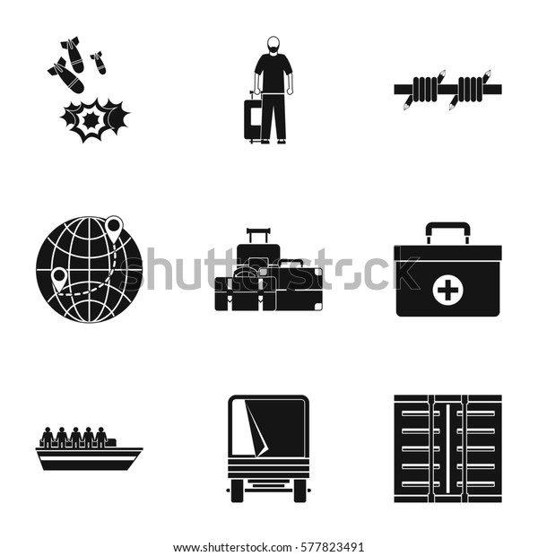 People refugees icons set. Simple illustration of\
9 people refugees  icons for\
web
