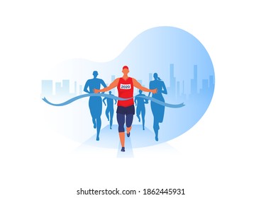 People running with clothes on marathon race, athletics event, sports group jogging, city background design . - Powered by Shutterstock