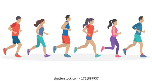 People running. Men and Women jogging. Marathon race concept. Sport and fitness design template with runners and athletes in flat style. - Powered by Shutterstock