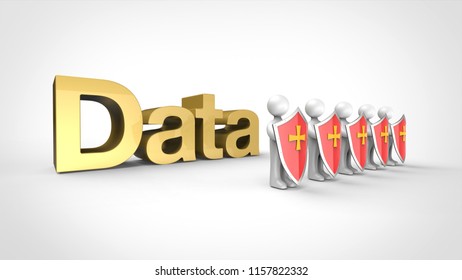 people with shields and data 3d rendering