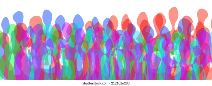People silhouette Diversity and Togetherness concept. Colorful Transparent Persons on White Background