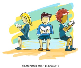 People are sitting reading books