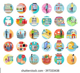 People in supermarket interior design. People shopping, supermarket shopping, marketing people, market shop interior, customer in mall, retail store illustration - Powered by Shutterstock