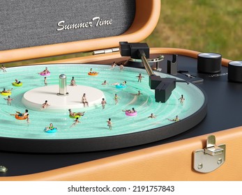 people swim in the pool in the form of a vinyl player 3D render. 3D Illustration - Powered by Shutterstock