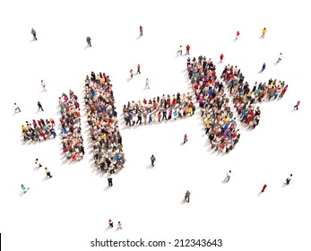 People that love fitness exercise and training for a fit healthy life. Large group of people in the shape of a piece of gym equipment on a white background. - Powered by Shutterstock