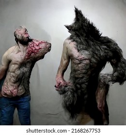 People Transforming Into Werewolves In Real Time, 3D Illustration, 3D Rendering