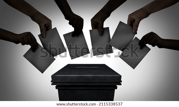 People voting
and community vote concept with hands casting ballots at a polling
station during an election as a democratic right in a democracy
with 3D illustration
elements.