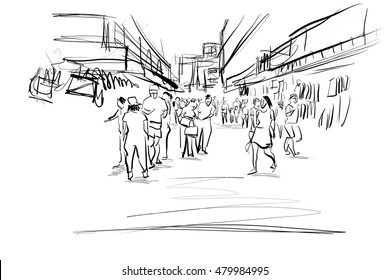 Chadni Chowk Old Delhi India Sketch Stock Vector (Royalty Free) 1477643720