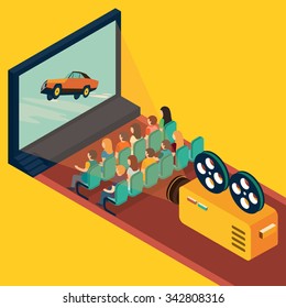 People Watching Movie Cinema Theater Isometric Stock Vector (Royalty ...