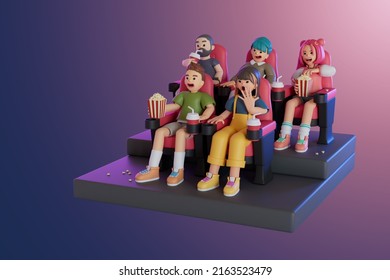 people watching movies in cinema. 3D Render illustration - Powered by Shutterstock