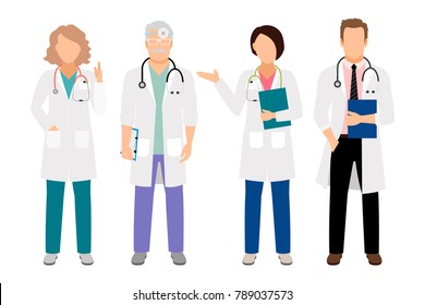 People In White Coats Illustration. Full Body Standing Male Medical Doctor And Female Physician Isolated For Lab Illustration