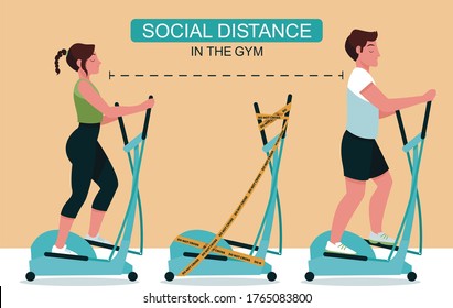 People Working Out In A Gym Following Social Distancing  Of Physical Distancing And Hygiene,