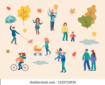 People, young couples, parents with children walking in the autumn Park. The concept of a walk in autumn.  - Powered by Shutterstock