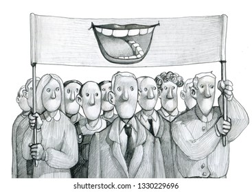 People's Crowd Without Mouth Under Banner Feels A Great Mouth Allegory Of Representation Political Common Voice