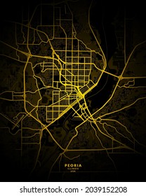 Peoria, Illinois, United States City Map - Peoria City Gold Map Poster Wall Art - Peoria City in United States Art Print

