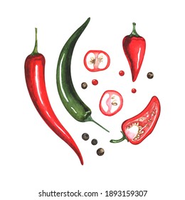 Pepper elements, watercolor food set - Shutterstock ID 1893159307
