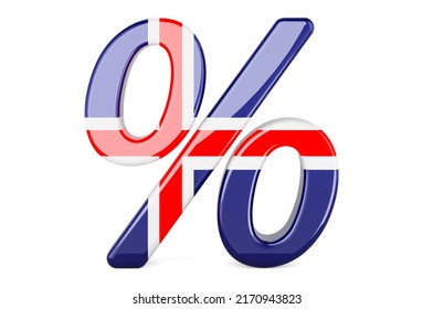 Percent with Icelandic flag, 3D rendering isolated on white background		